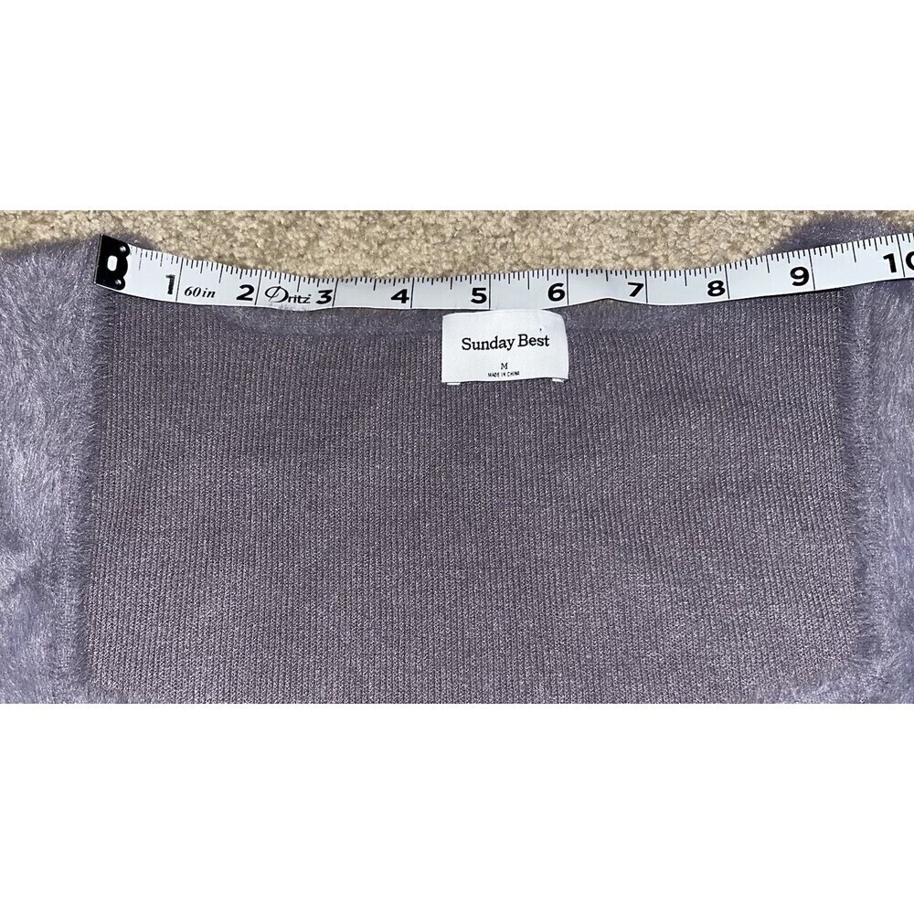 Aritzia Sunday Best Medium Elsie Long Sleeve Sweater Crop Top Women Gray Fuzzy - Picture 11 of 16